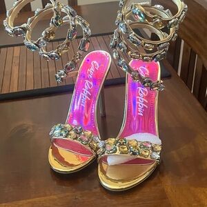 Cape Robbin Gold Heels with Multicolor Gems